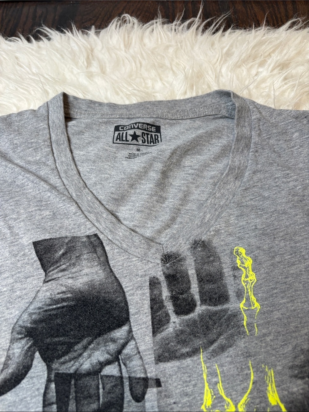 Converse All Star Gray Graphic T-Shirt Neon X-Ray Skeleton Hands size Med - Picture 8 of 12